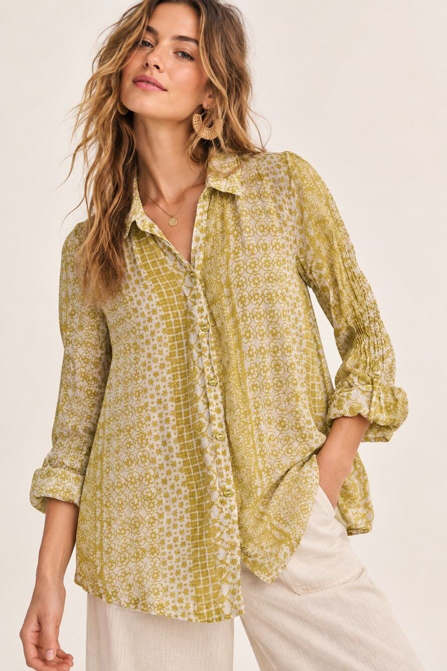 Hei Hei Anthropologie XS Cotton Boho Button Front Blouse Floral Patchwork India